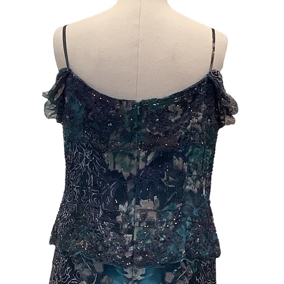 MONTAGE by‎ MON CHERI Floral Silk Beaded Tea Length Dress - Size 12 - Picture 12 of 16